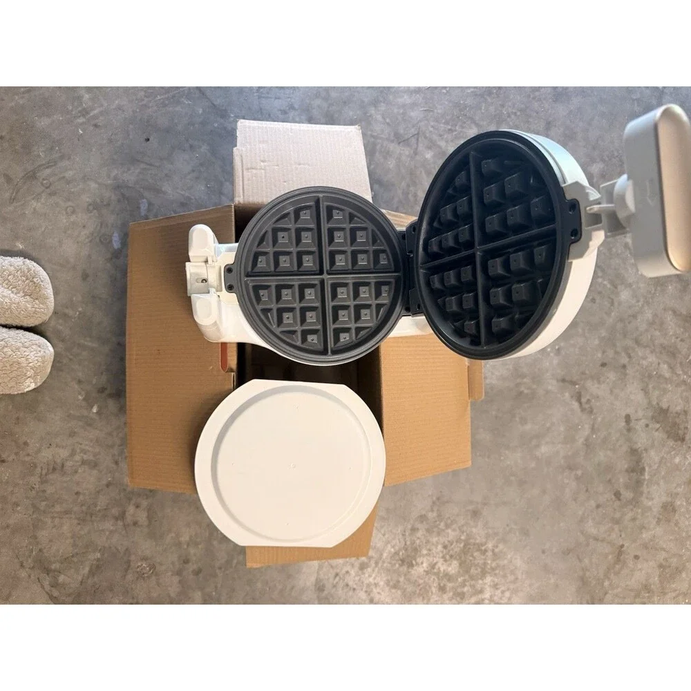 Beautiful Rotating Belgian Waffle Maker 1000W White Round Non-Stick Temp Ctrl